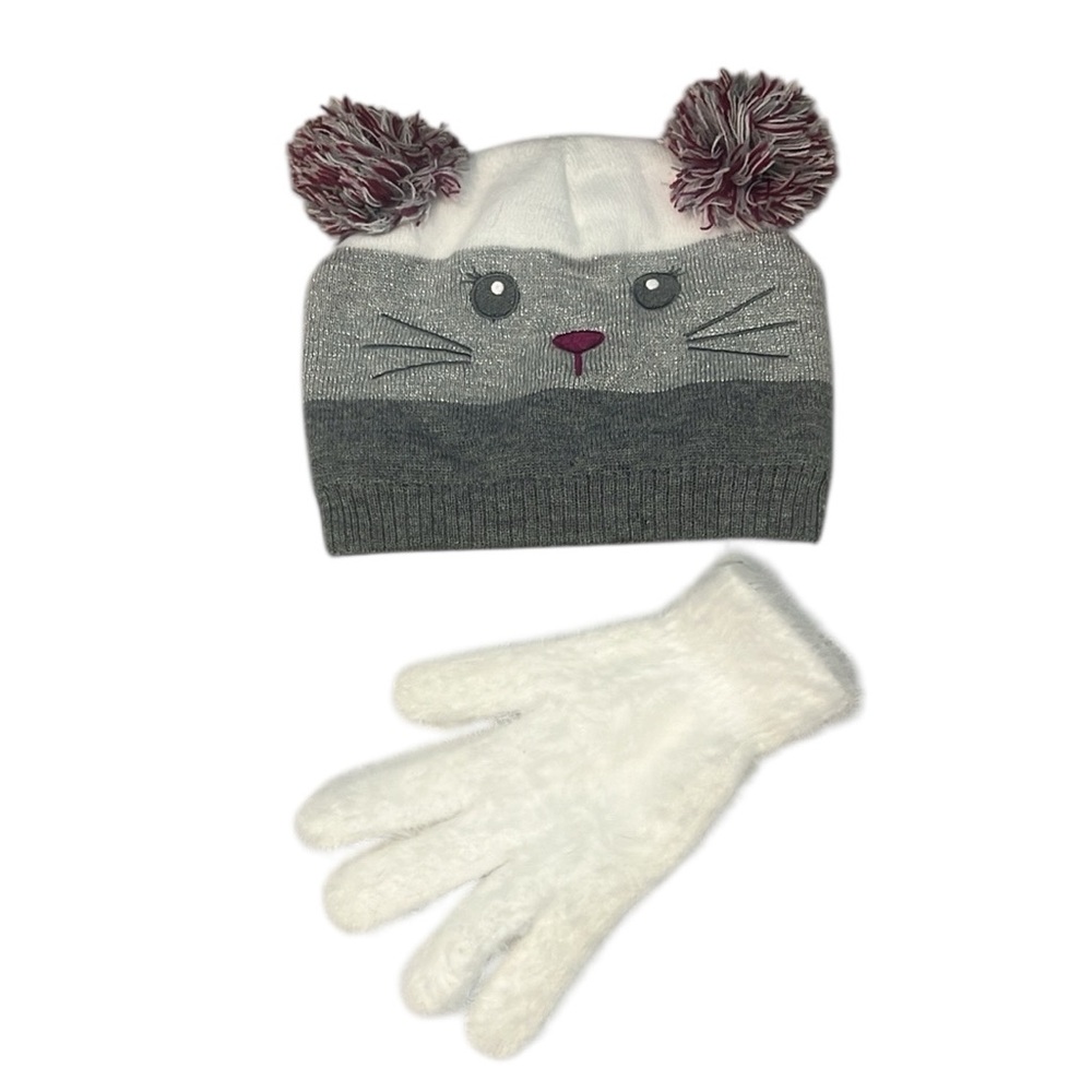 Girls cat beanie and gloves